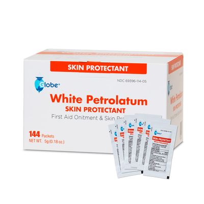 Globe (Box of 144 White Petrolatum Jelly for Dry or Cracked Skin, Soothing White Petroleum Jelly for Minor Skin Irritations, 5g Foil Packets, 144 Packets
