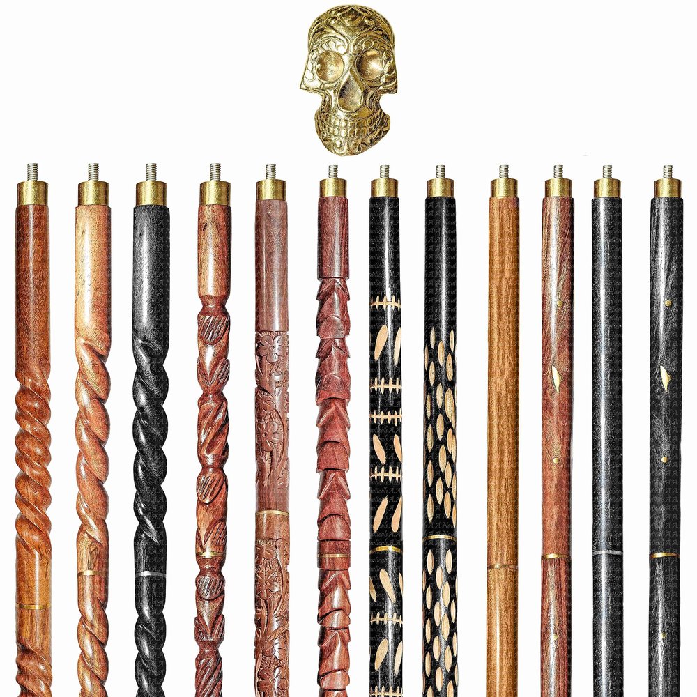 A.A.Nauticals Wooden Walking Stick Cane for Men & Women-Skull Head, Vintage Handmade Personalized & Collapsible, Gift for Men(12 Walking Sticks Design, Golden Polished Brass Head/Handle)-AANWS25-WS3