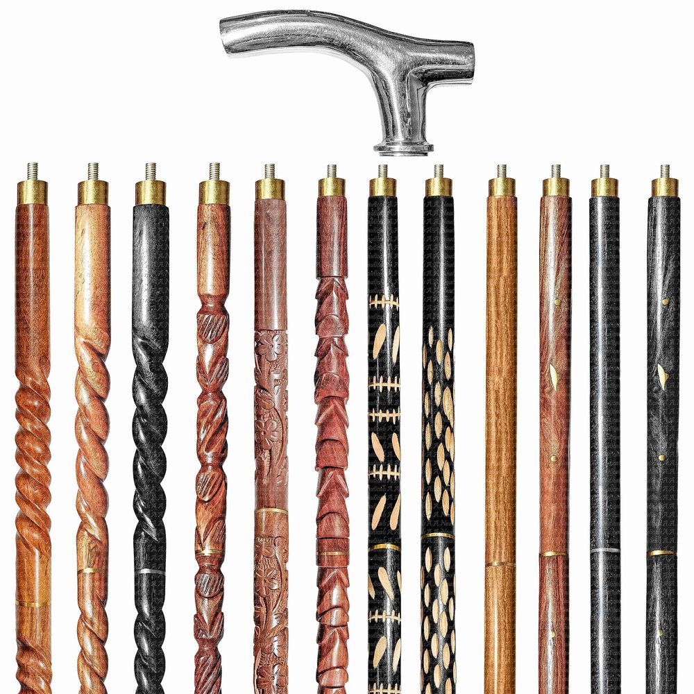 A.A.Nauticals Wooden Walking Stick Cane for Men & Women, Vintage Handmade Personalized & Collapsible, Gift for Men(12 Walking Sticks Design, Silver Polished Brass Head/Handle)-AANWS29-WS5