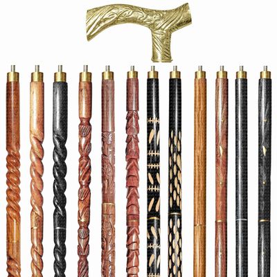 A.A.Nauticals Wooden Walking Stick Cane for Men & Women, Vintage Handmade Personalized & Collapsible, Gift for Men(12 Walking Sticks Design, Golden Polished Brass Head/Handle)-AANWS20-WS3