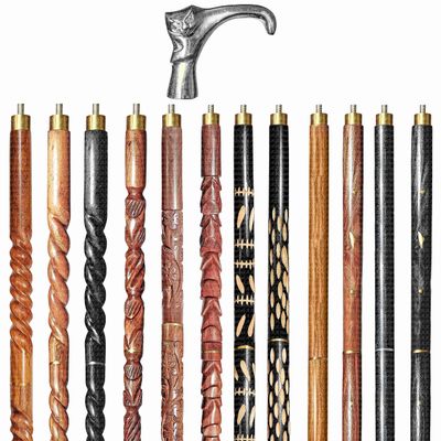 A.A.Nauticals Wooden Walking Stick Cane for Men & Women-Cat Handle, Vintage Handmade Personalized & Collapsible, Gift for Men(12 Walking Sticks Design, Silver Polished Brass Head/Handle)-AANWS18-WS11