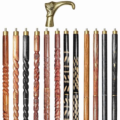 A.A.Nauticals Wooden Walking Stick Cane for Men & Women-Cat Handle, Vintage Handmade Personalized & Collapsible, Gift for Men(12 Walking Sticks Design, Brown Antique Brass Head/Handle)-AANWS18-WS10