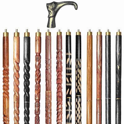 A.A.Nauticals Wooden Walking Stick Cane for Men & Women-Cat Handle, Vintage Handmade Personalized & Collapsible, Gift for Men(12 Walking Sticks Design, Black Antique Brass Head/Handle)-AANWS18-WS3