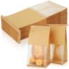 100PCS Bakery Bags with Window, 5.1 x 4.3 x 11.2 Inch Brown Tin Tie Tab Lock Bags Bakery Cookie Bags, Kraft Paper Cookie Treat Bag for Cookies Packaging Gift Giving Wedding Favors Coffee view 1