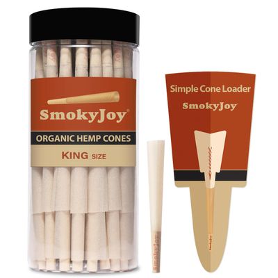 SmokyJoy 200 Pack King Size Cones - Pre Rolling Rolled Preroll Pre Rolls Papers Cone - Cones with Filter Tips and Packing Tubes Included