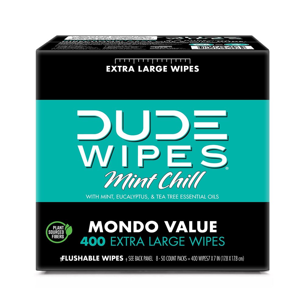 DUDE Wipes - Flushable Wipes - 8 Pack, 400 Count - Mint Chill Extra-Large - Eucalyptus & Tea Tree Oil - Septic and Sewer Safe