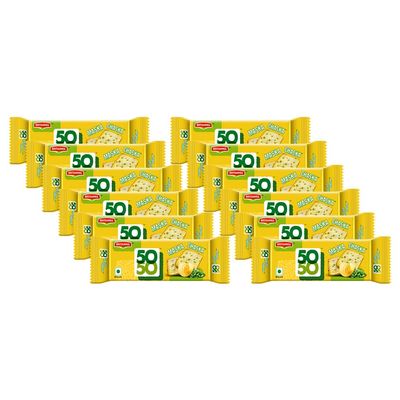 Britannia Crackers 50 50 Maska Chaska Biscuit 2.19oz (62g) - Dipped in Butter and Peppered - Delicious, Light & Crispy Cookies (Pack of 12)
