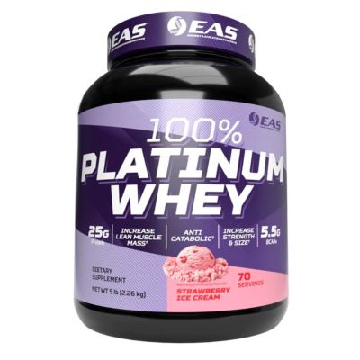 EAS Experimental and Applied Sciences 100% Platinum | 3 Ultra-Platinum Whey Proteins | Increase Size & Strength | 25g Protein, 5.5g BCAAs | 5 Pound (Strawberry Ice Cream)