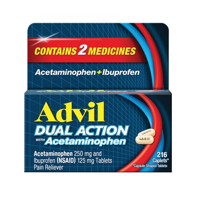 Advil Dual Action Coated Caplets, 125 Mg Ibuprofen and 250 Mg Acetaminophen per Dose (2 Dose Equivalent) for 8 Hour Pain Relief - 216 Count