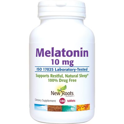 New Roots | Pure Melatonin Supplement (10 mg) | Herbal Sleep Aid Designed with Naturopathic Doctors (180 Tablets) Non-Habit Forming Natural Sleep Support