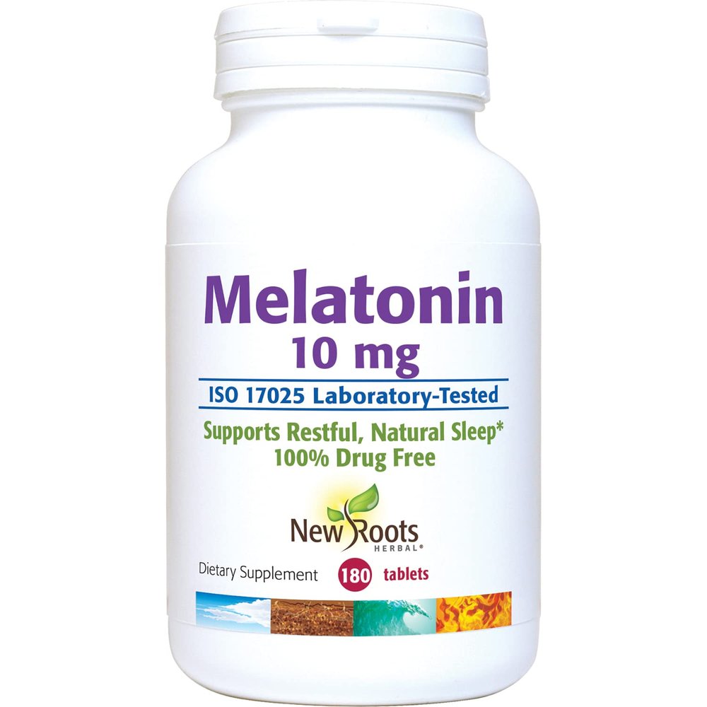 New Roots | Pure Melatonin Supplement (10 mg) | Herbal Sleep Aid Designed with Naturopathic Doctors (180 Tablets) Non-Habit Forming Natural Sleep Support