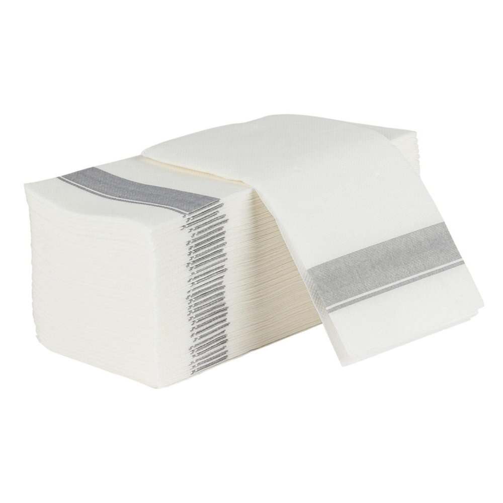 Cloth Feel Dinner Napkins with Silver Design Disposable - Single Use Linen Feel Guest Towels, Absorbent, Soft, Elegant, Bathroom Hand Towels, Party, Wedding, Napkins, Tablesetting (50)