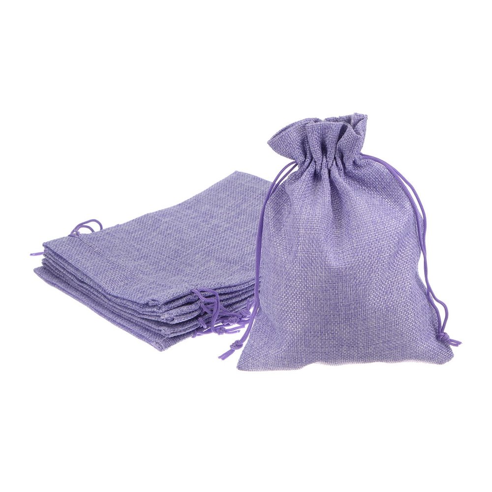 HARFINGTON 5pcs Small Burlap Bags with Drawstring, 5" x 7" Gift Bag Jewelry Pouches for Wedding Party Presents Festival Favors, Purple