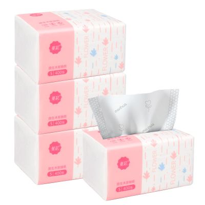 Pack of 4, Small Facial Tissue, Toilet Paper, Bag Cover, Disposable Napkin, Material Wood Pulp Fiber NOT COTTON, White Facial Paper Tissues, 5-Ply, 400 Sheets per Pack