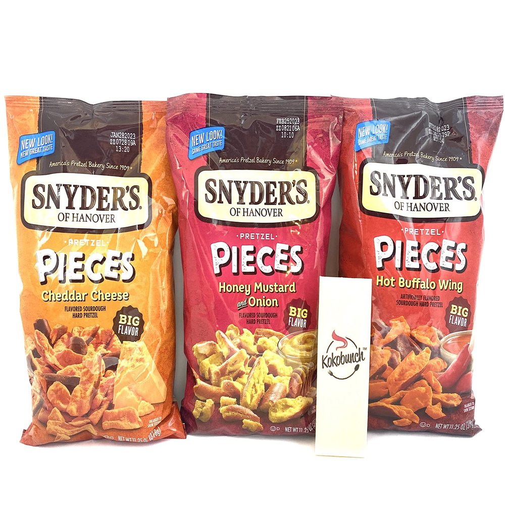 Pretzels Flavored Pieces - Cheddar Cheese | Honey Mustard & Onion | Hot Buffalo Wing Compatible With Snyder's 11.25oz 3PACK
