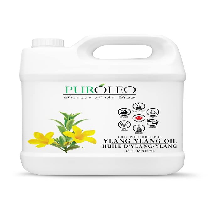 PUROLEO Ylang Ylang Essential Oil 32 Fl Oz/946 ML (Packed in Canada) 100% Pure Aromatherapy Oil for Diffuser, Massage & More - Relaxing, Floral Scent for Stress Relief, Mood Boost & Natural Skincare