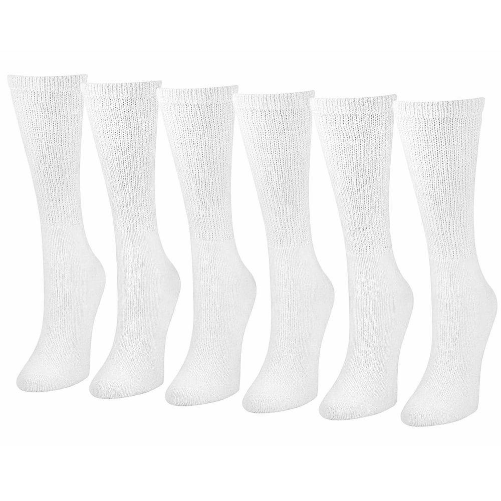 Diamond Star Diabetic Socks, Non-Binding Circulatory Cushion Cotton Crew & Anke Diabetic Socks for Women (US, Numeric, 9, 11, Regular, Regular, 6 Pairs White)
