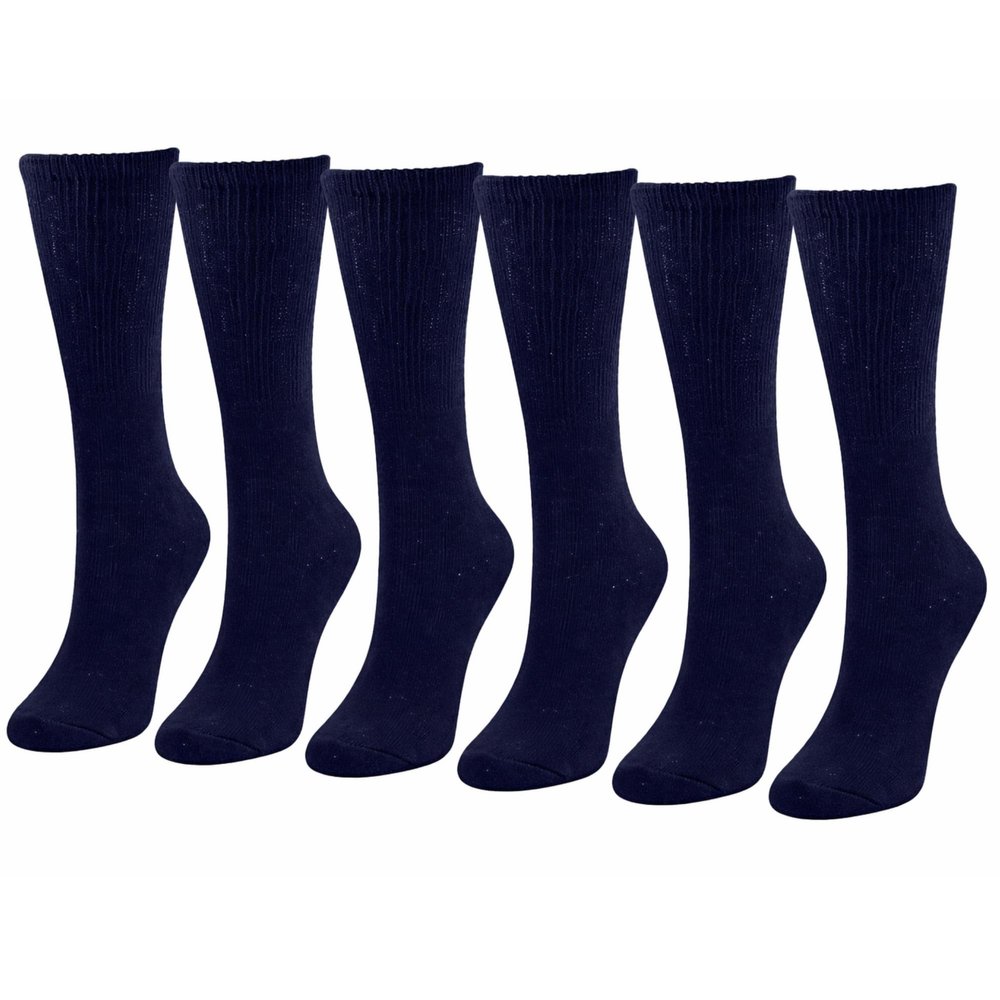 Diamond Star Diabetic Socks, Non-Binding Circulatory Cushion Cotton Crew & Anke Diabetic Socks for Women (US, Numeric, 9, 11, Regular, Regular, Crew-Navy)