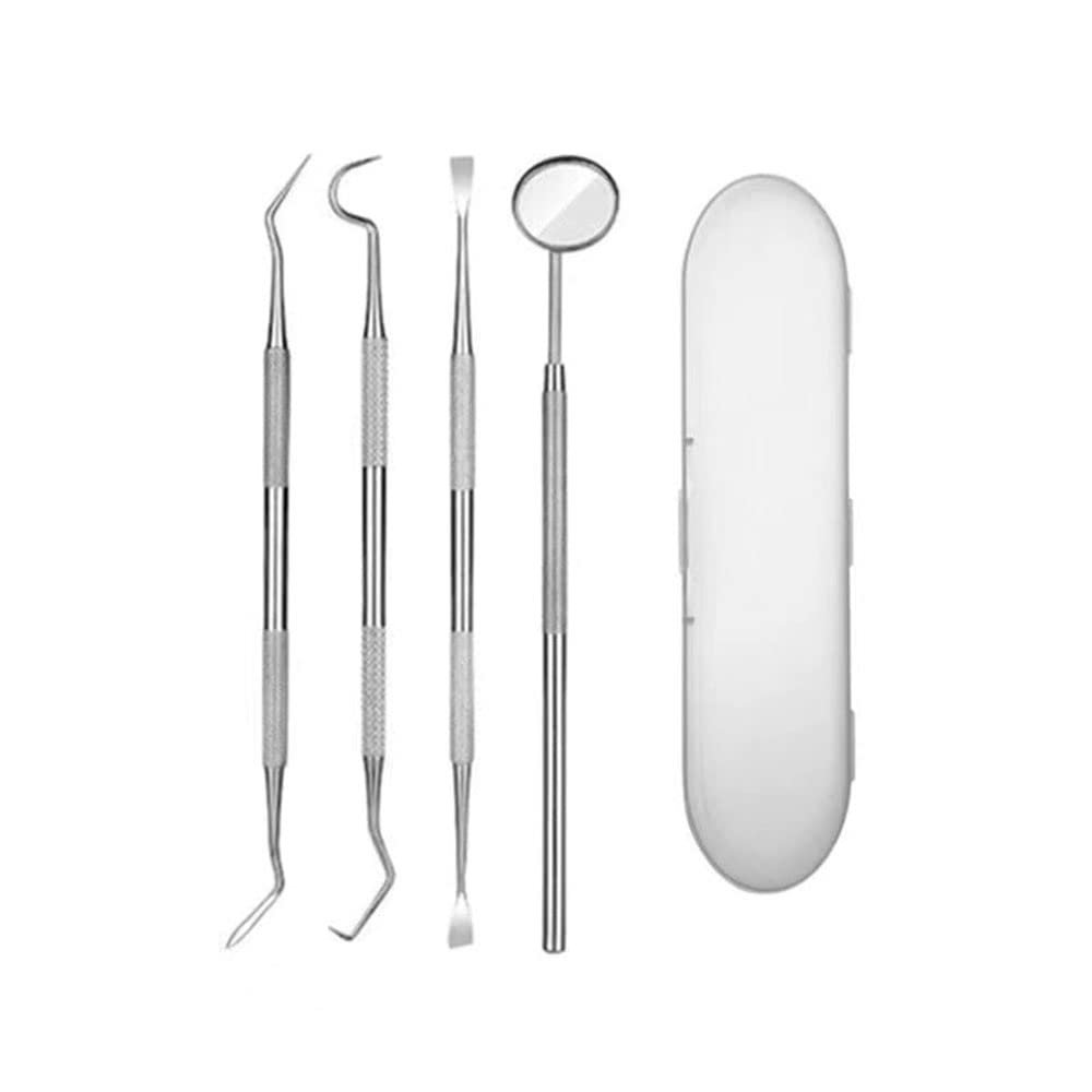 OLIXUZYH 4PCS Dental Tools Kit Stainless Dental Picks Teeth Cleaning Floss Picks for Dentist, Personal, Pets Oral Care with Oral Mirror Tooth Tartar Plaque Scraper Dental Probe with Case