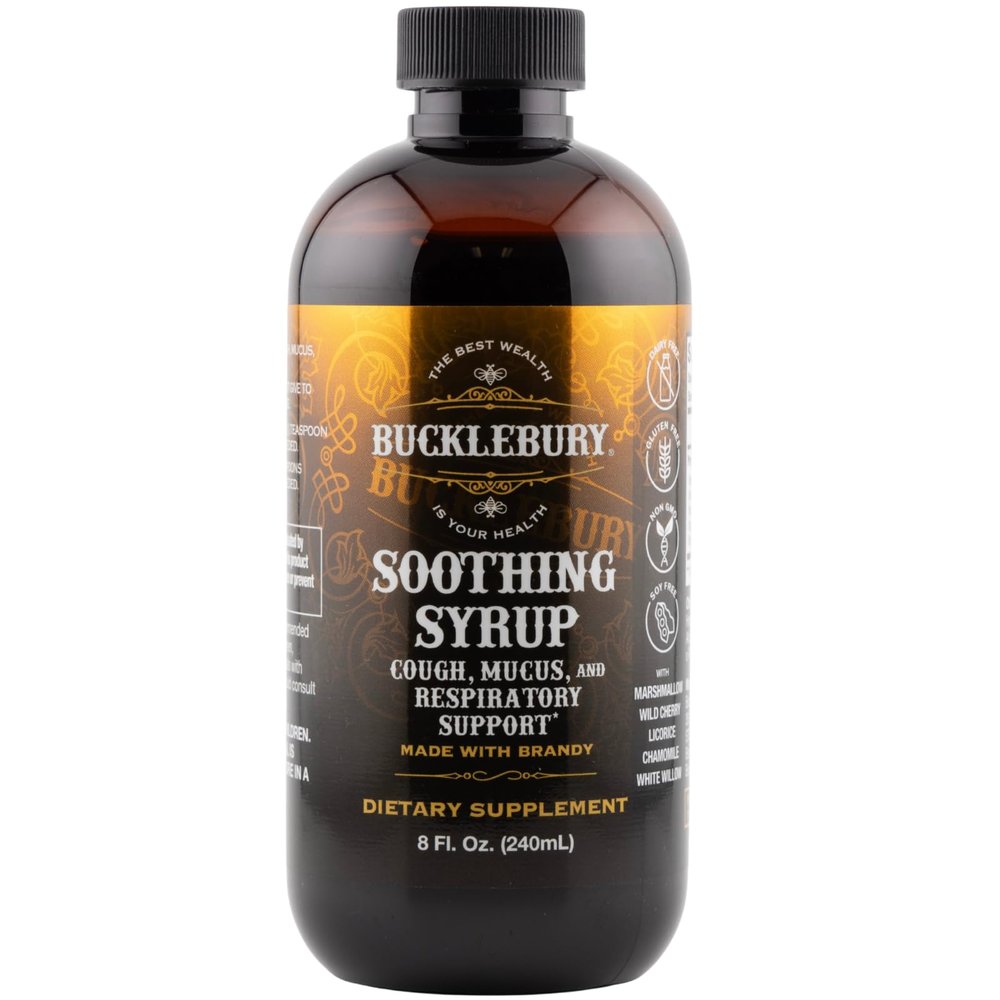BUCKLEBURY Cough Syrup for Adults & Kids  Premium Soothing Herbal Supplement with Wild Cherry Bark & Marshmallow Root  Natural Cough Syrup for Sinus, Bronchi, Throat, and Respiratory Support  8 oz
