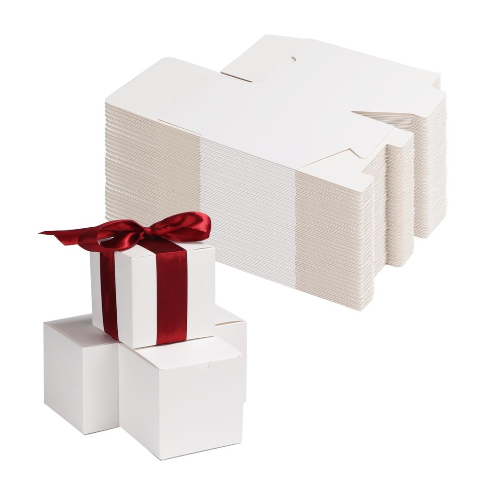 Calenzana 4x4x4 Inches Small Gift Box with lids Pack of 100, White Gift Boxes Bridesmaid Proposal Box for Candy Crafting Wedding Party Favor Birthday Gift Boxes
