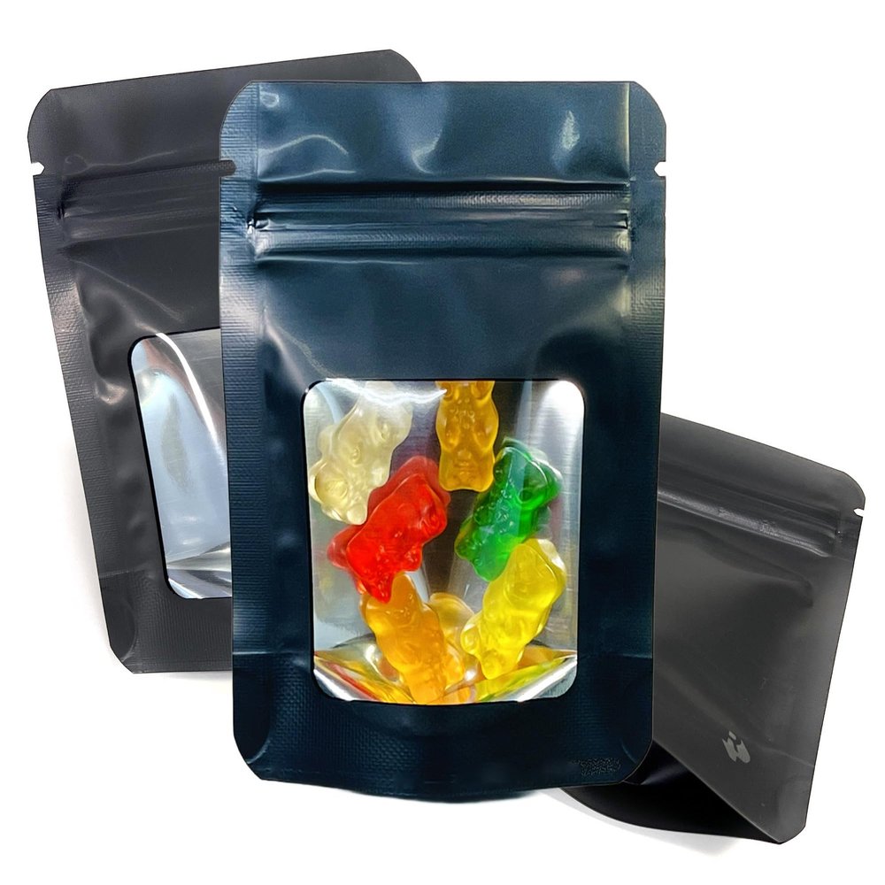 100 Pack Smell Proof Mylar Bags 3.5 x 4.5 x 1 inch Stand Up Resealable Ziplock Foil Pouch. Ultra-Clear Window Not Frosted or Foggy. 4 Mil Thick. Storage, Sample, Travel and Display. ROYPACK