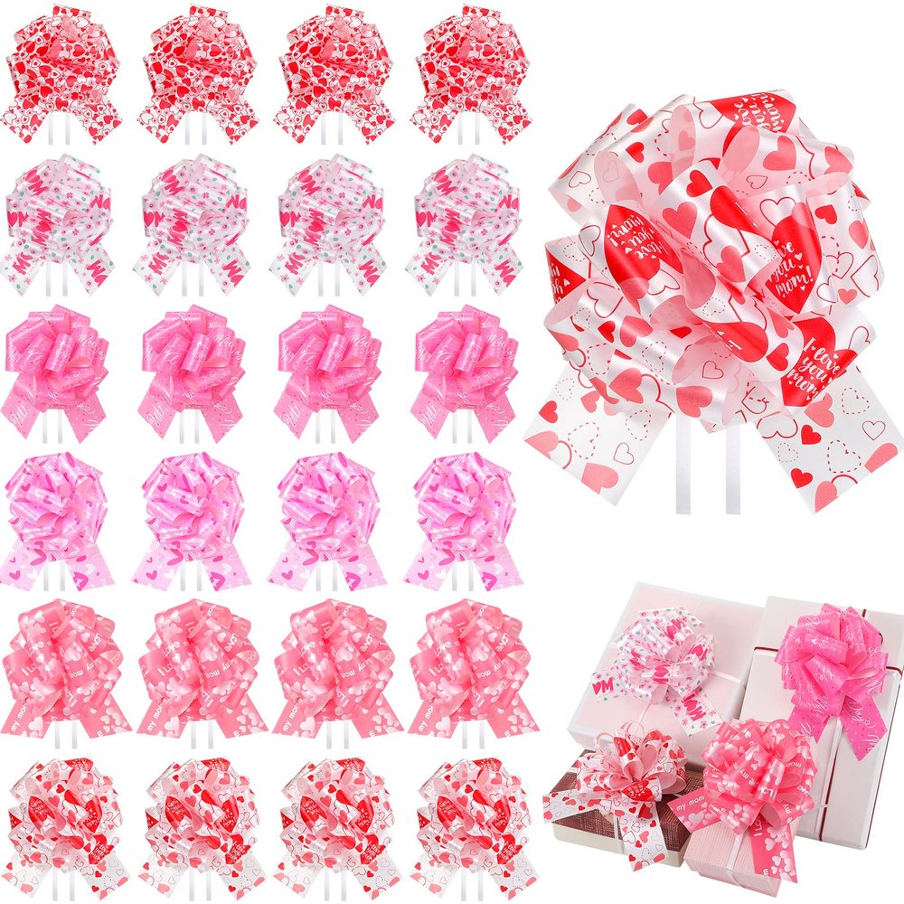 Yunlly 36 Pack Pink Gift Wrapping Pull Bows Valentine's Day Birthday Ribbon Pull Bows Wrap for Woman Gift Wrapping Accessory for Presents, Baskets, Wine Bottles Decoration