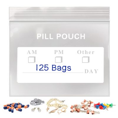 125 Packs Small Pill Bags, Sturdy 6 Mil Thick 3x2.75'' Plastic Bags Jewelry Bags Reclosable, Clear Zip Lock Bags, Resealable Poly Bags for Pill Travel, Beads,Small Craft Pieces, Packaging