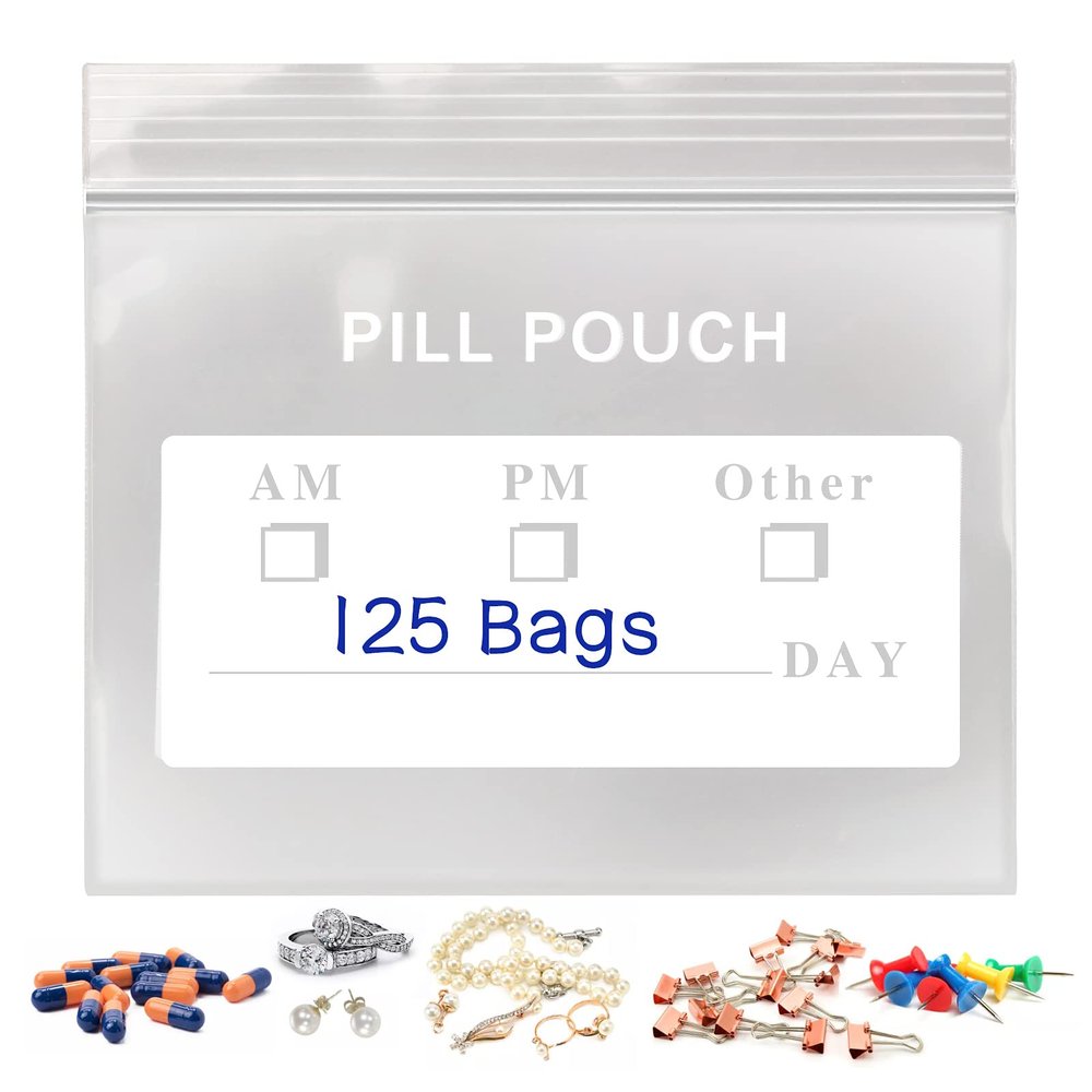 125 Packs Small Pill Bags, Sturdy 6 Mil Thick 3x2.75'' Plastic Bags Jewelry Bags Reclosable, Clear Zip Lock Bags, Resealable Poly Bags for Pill Travel, Beads,Small Craft Pieces, Packaging