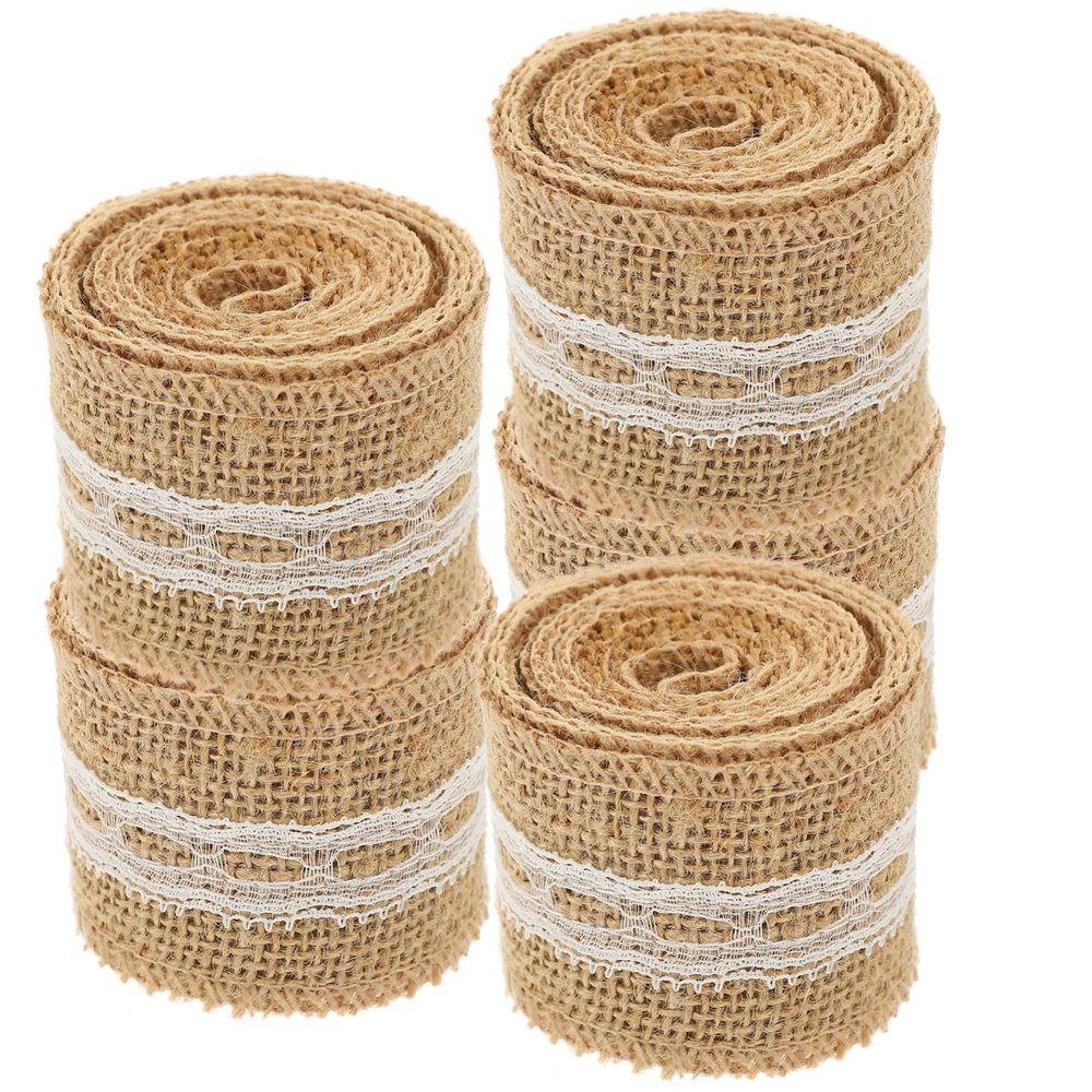 VICASKY 5rolls Lace Jute Ribbons for Crafts Present Wrapping and Floral Decoration for Weddings Parties and Boxes