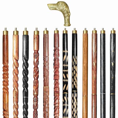A.A.Nauticals Wooden Walking Stick Cane for Men & Women-Dog Handle, Vintage Handmade Personalized & Collapsible, Gift for Men (12 Walking Sticks Design, Golden Polished Brass Head/Handle)-AANWS41-WS7
