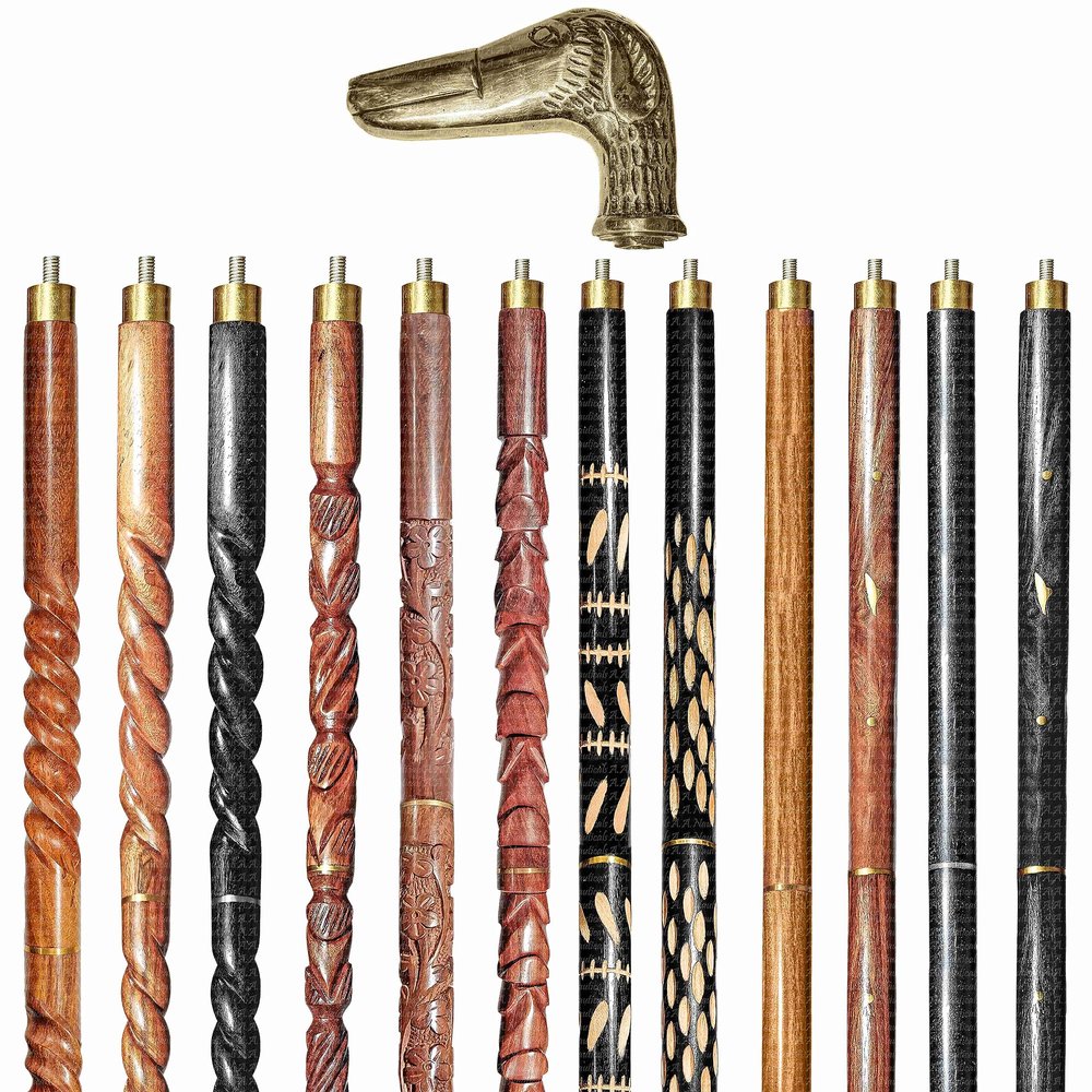 A.A.Nauticals Wooden Walking Stick Cane for Men & Women-Dog Handle, Vintage Handmade Personalized & Collapsible, Gift for Men (12 Walking Sticks Design, Brown Antique Brass Head/Handle)-AANWS45-WS8