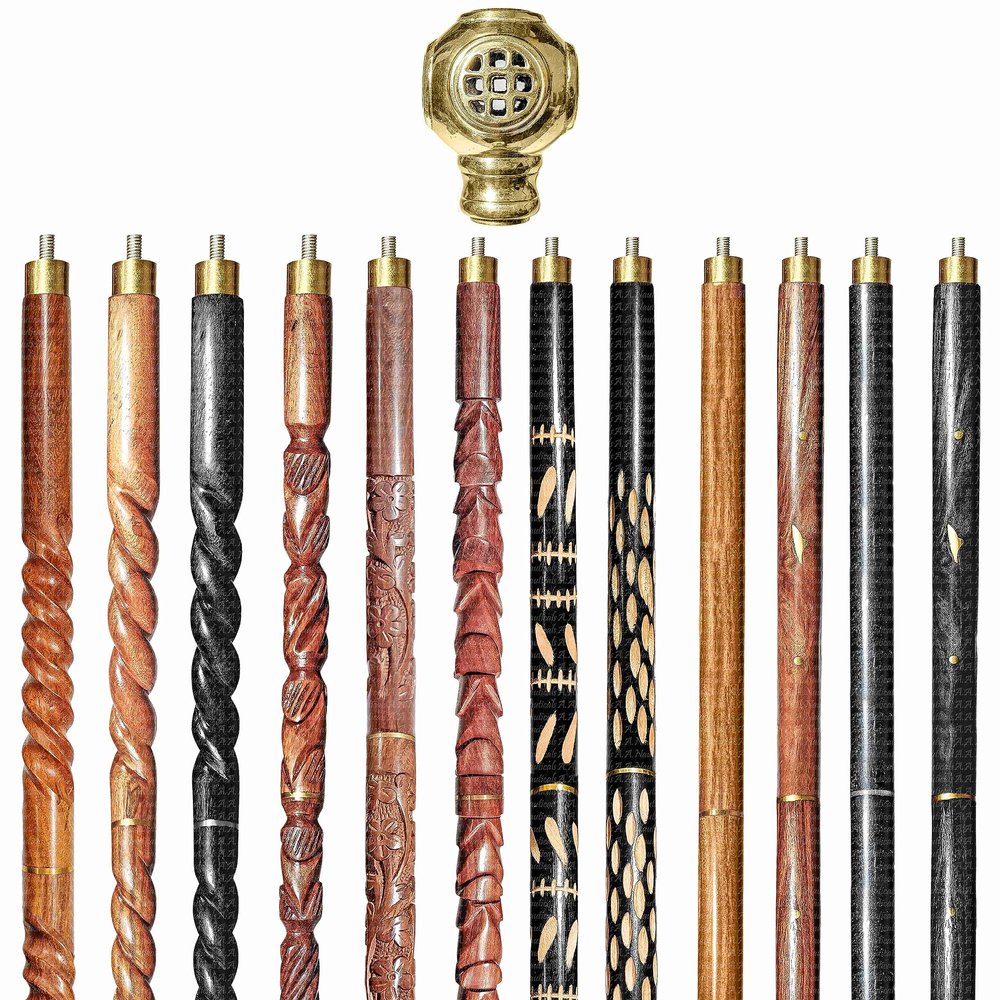 A.A.Nauticals Wooden Walking Stick Cane for Men & Women-Diving Helmet Handle, Vintage Handmade Personalized & Collapsible (12 Walking Sticks Design, Golden Polished Brass Head/Handle)-AANWS35-WS8