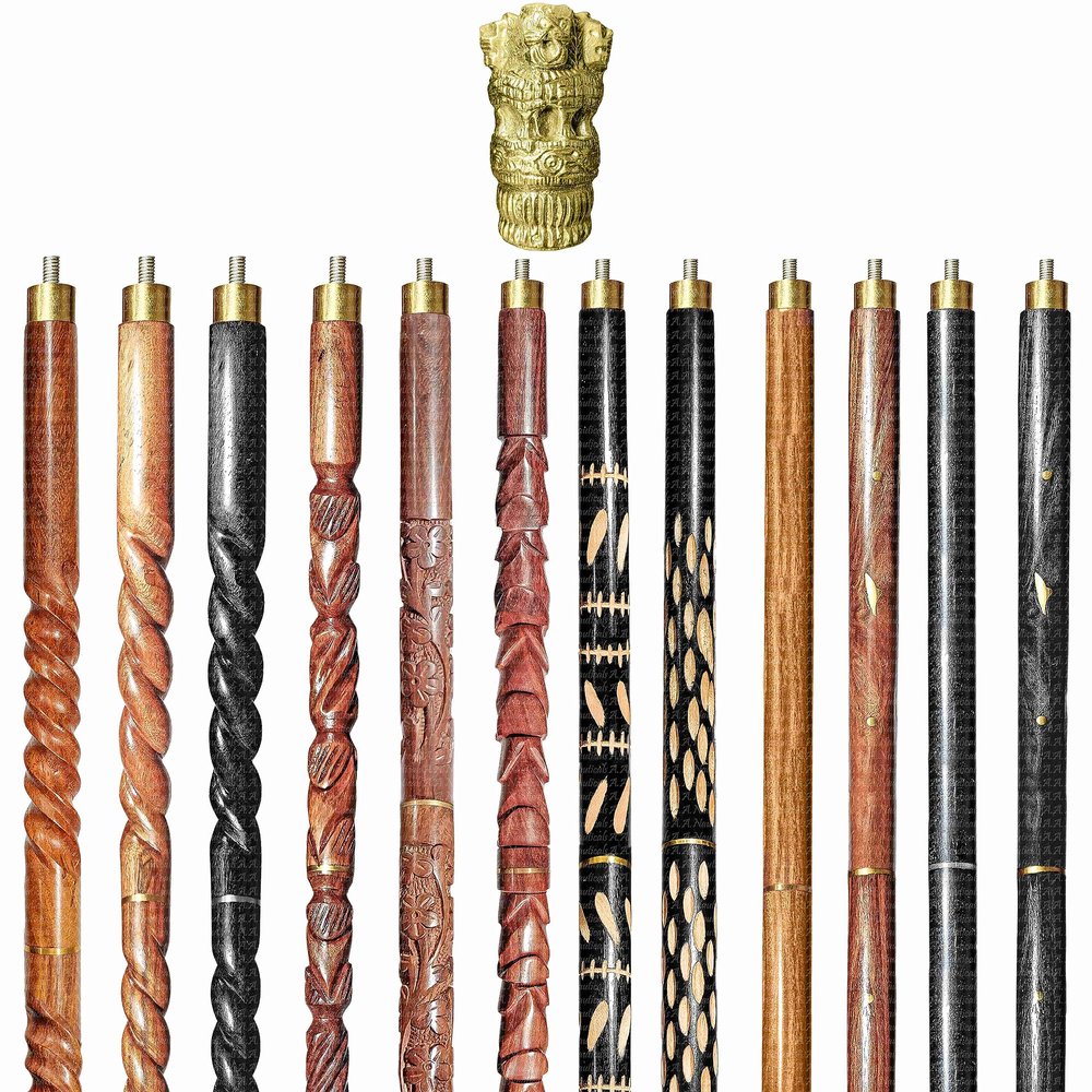 A.A.Nauticals Wooden Walking Stick Cane for Men & Women-Emblem Handle, Vintage Handmade Personalized & Collapsible (12 Walking Sticks Design, Golden Polished Aluminum Head/Handle)-AANWS54-WS2