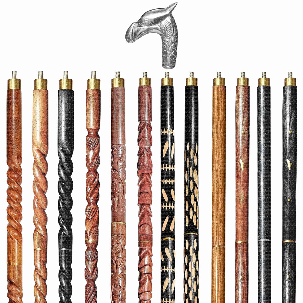 A.A.Nauticals Wooden Walking Stick Cane for Men & Women-Dragon Handle Vintage Handmade Personalized & Collapsible (12 Walking Sticks Design, Silver Polished Aluminum Head/Handle)-AANWS73-WS5