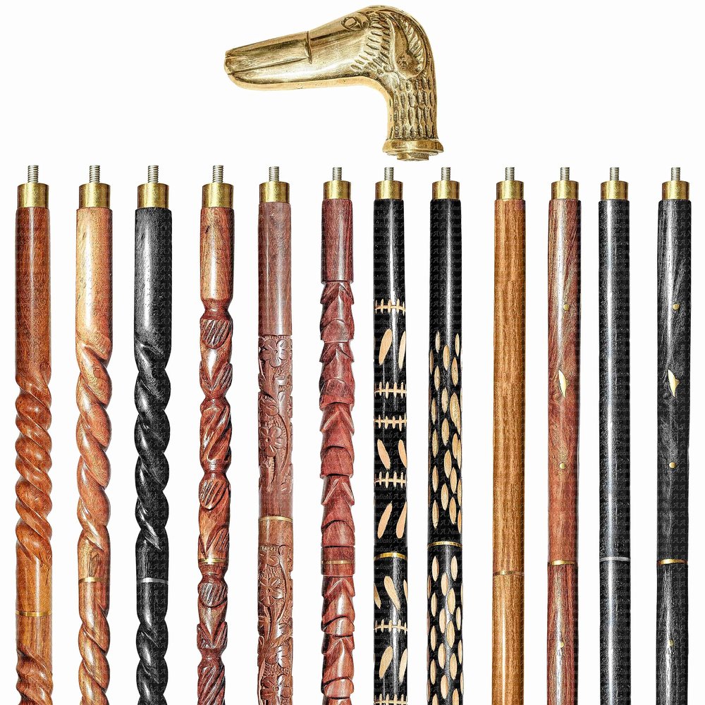 A.A.Nauticals Wooden Walking Stick Cane for Men & Women-Dog Handle, Vintage Handmade Personalized & Collapsible (12 Walking Sticks Design, Golden Polished Brass Head/Handle)-AANWS45-WS10
