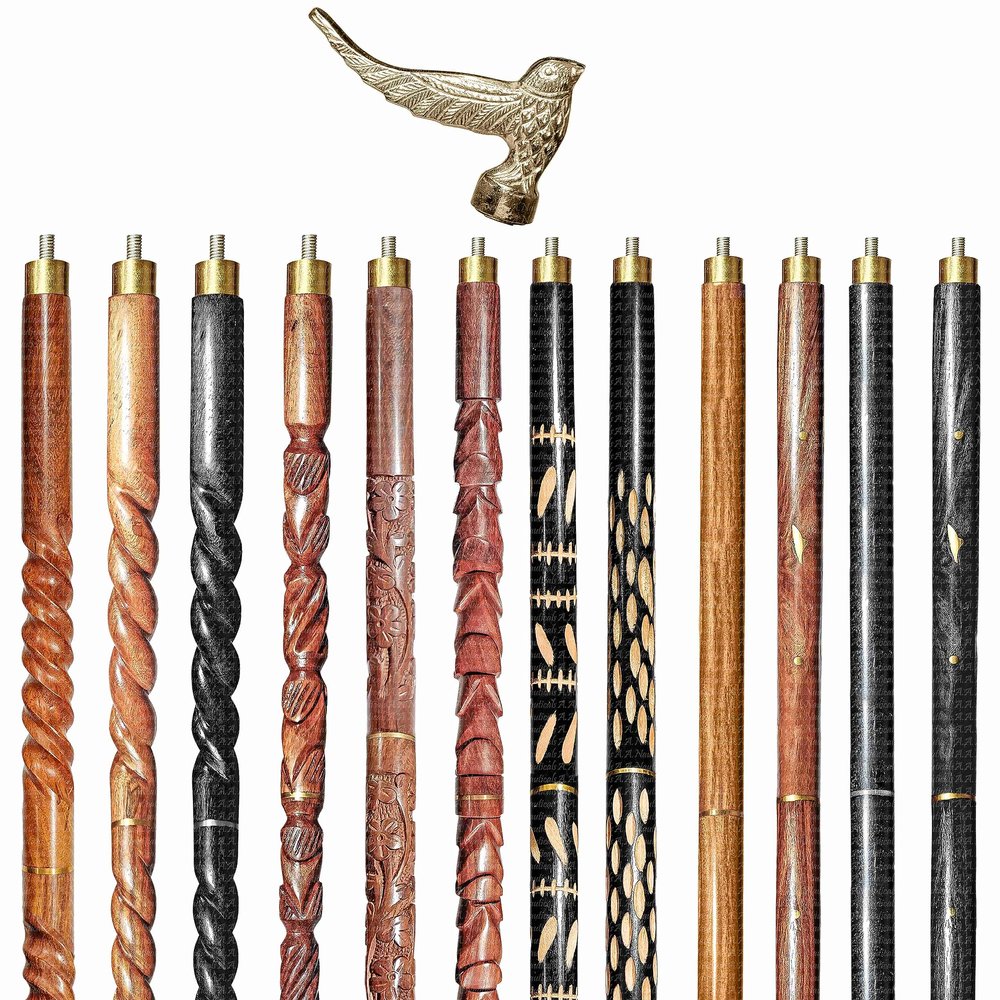 A.A.Nauticals Wooden Walking Stick Cane for Men & Women-Bird Handle, Vintage Handmade Personalized & Collapsible (12 Walking Sticks Design, Brown Antique Aluminum Head/Handle)-AANWS69-WS4