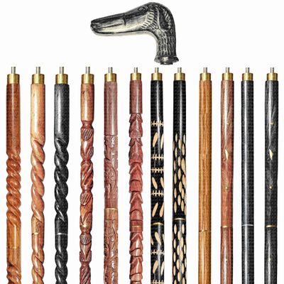 A.A.Nauticals Wooden Walking Stick Cane for Men & Women-Dog Handle, Vintage Handmade Personalized & Collapsible, Gift for Men (12 Walking Sticks Design, Black Antique Brass Head/Handle)-AANWS45-WS11