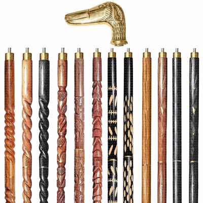 A.A.Nauticals Wooden Walking Stick Cane for Men & Women-Dog Handle, Vintage Handmade Personalized & Collapsible (12 Walking Sticks Design, Golden Polished Brass Head/Handle)-AANWS45-WS12