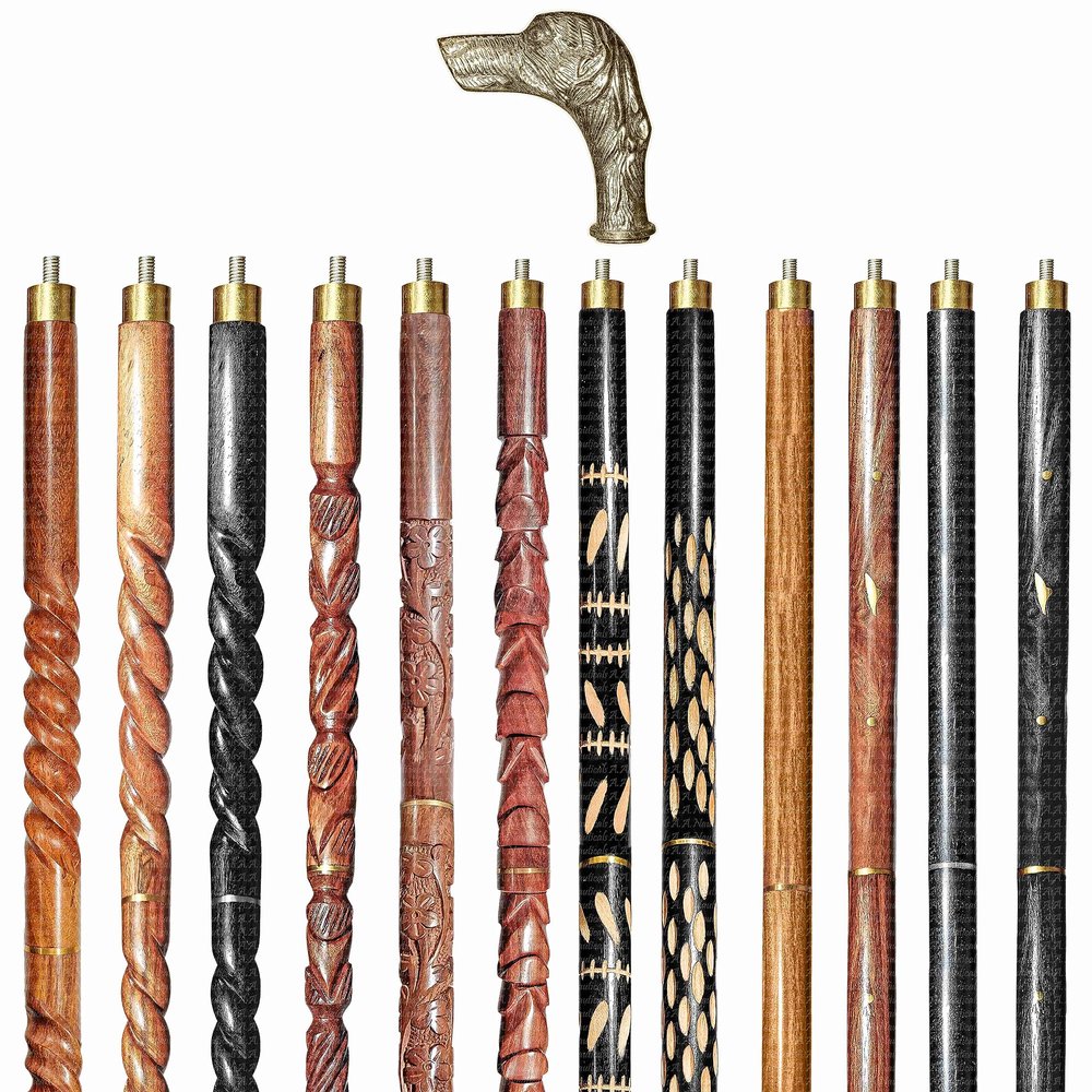 A.A.Nauticals Wooden Walking Stick Cane for Men & Women-Dog Handle, Vintage Handmade Personalized & Collapsible, Gift for Men (12 Walking Sticks Design, Brown Antique Brass Head/Handle)-AANWS41-WS5
