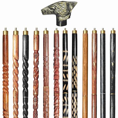 A.A.Nauticals Wooden Walking Stick Cane for Men & Women-Wolf Handle, Vintage Handmade Personalized & Collapsible (12 Walking Sticks Design, Black Antique Aluminum Head/Handle)-AANWS67-WS9