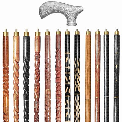 A.A.Nauticals Wooden Walking Stick Cane for Men & Women, Vintage Handmade Personalized & Collapsible, Gift for Men (12 Walking Sticks Design, Silver Polished Brass Head/Handle)-AANWS49-WS4