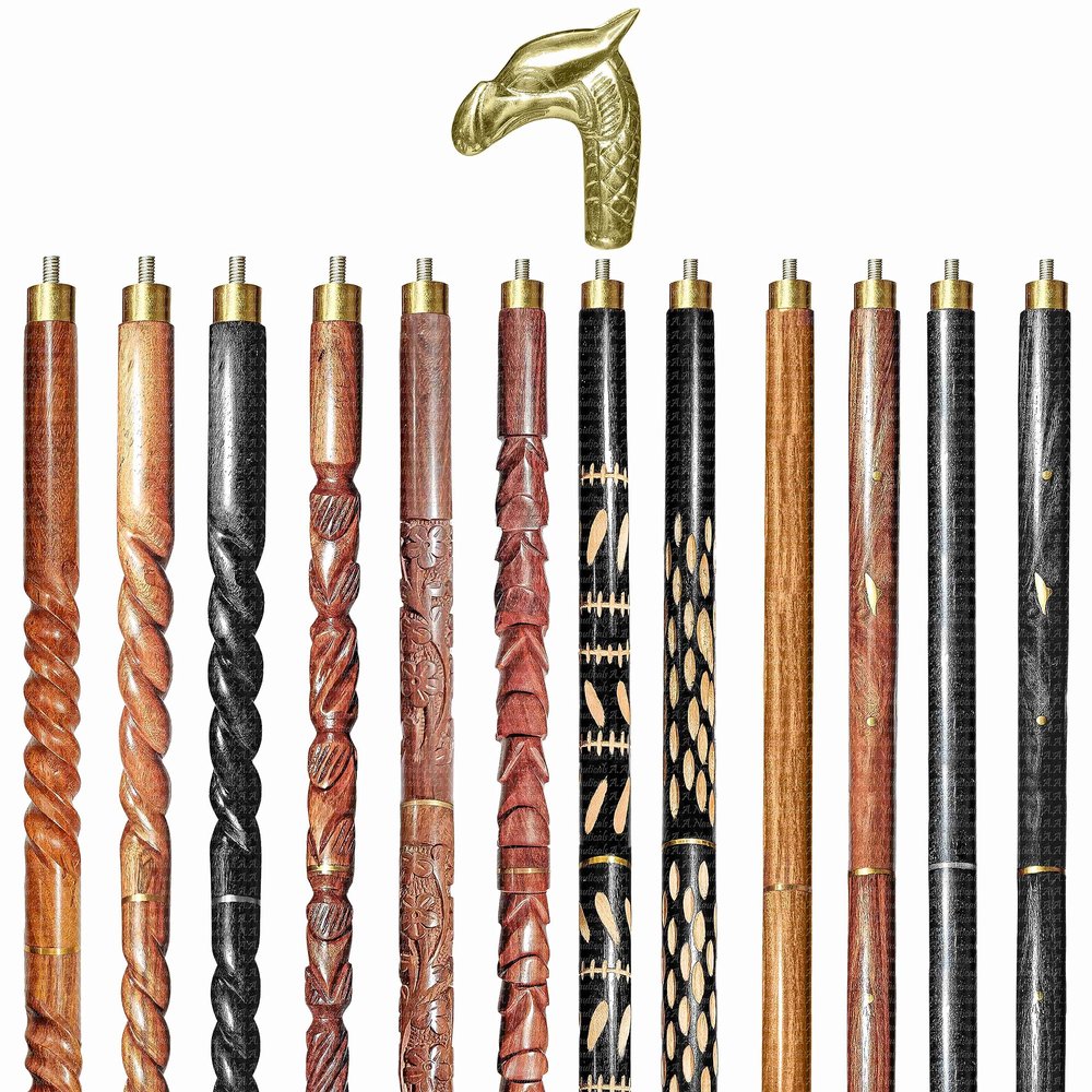 A.A.Nauticals Wooden Walking Stick Cane for Men & Women-Dragon Handle Vintage Handmade Personalized & Collapsible (12 Walking Sticks Design, Golden Polished Aluminum Head/Handle)-AANWS73-WS10