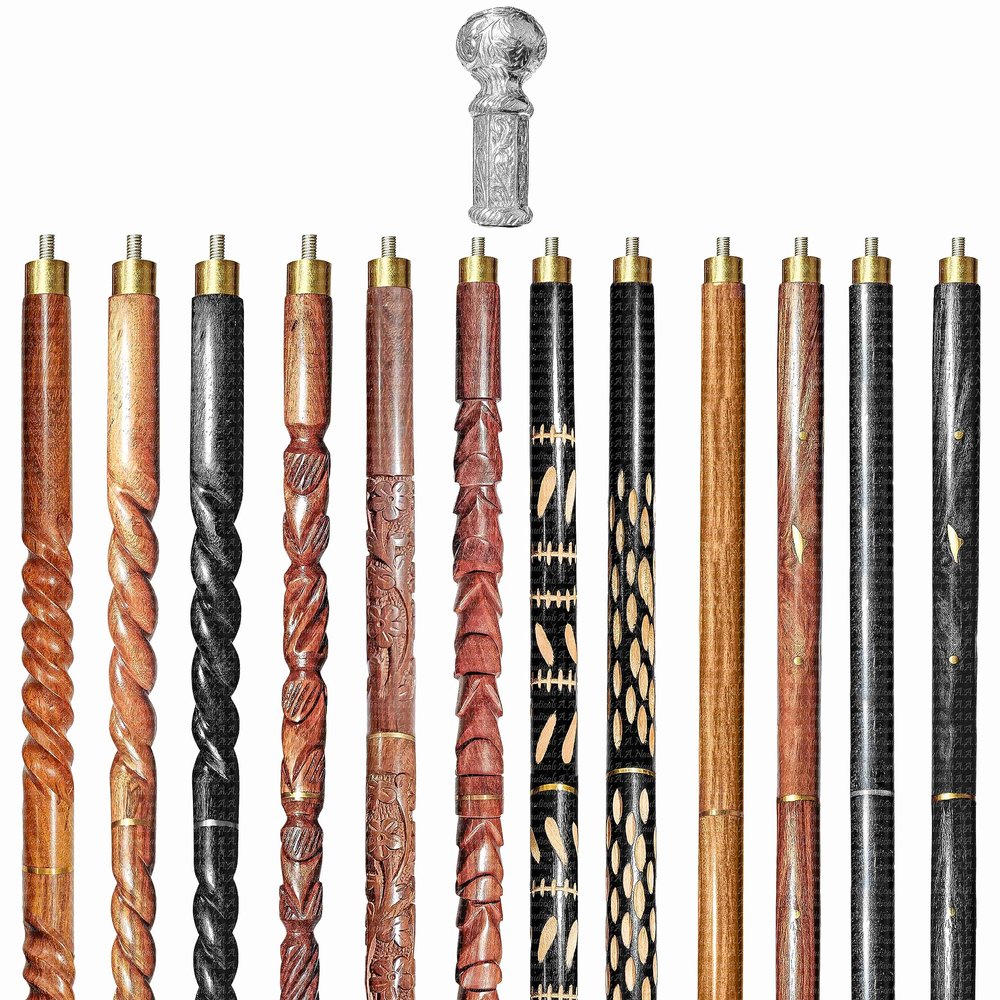 A.A.Nauticals Wooden Walking Stick Cane for Men & Women, Vintage Handmade Personalized & Collapsible, Gift for Men(12 Walking Sticks Design, Silver Polished Brass Head/Handle)-AANWS32-WS6