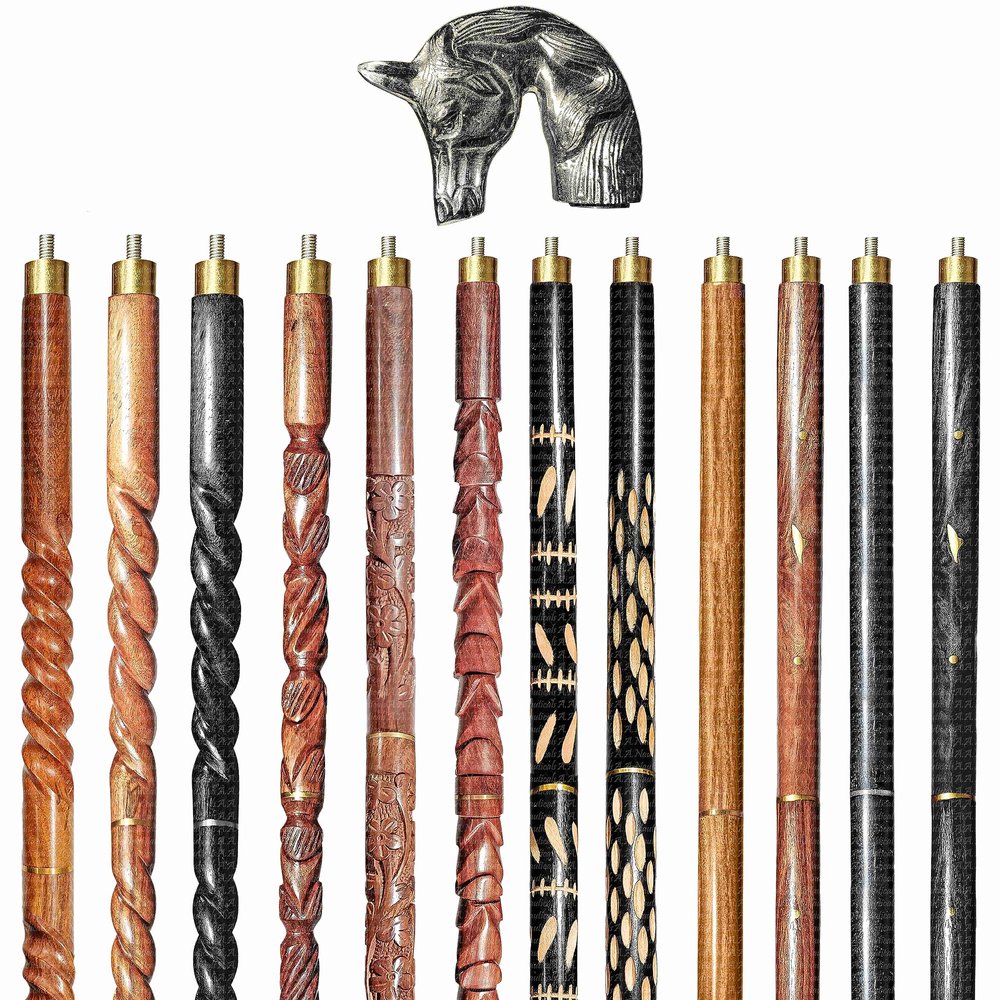 A.A.Nauticals Wooden Walking Stick Cane for Men & Women-Horse Handle, Vintage Handmade Personalized & Collapsible (12 Walking Sticks Design, Black Antique Brass Head/Handle)-AANWS37-WS10