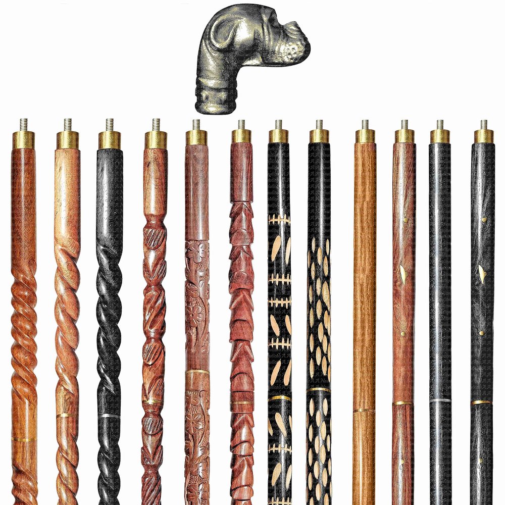 A.A.Nauticals Wooden Walking Stick Cane for Men & Women-Dog Handle, Vintage Handmade Personalized & Collapsible (12 Walking Sticks Design, Black Antique Aluminum Head/Handle)-AANWS55-WS12