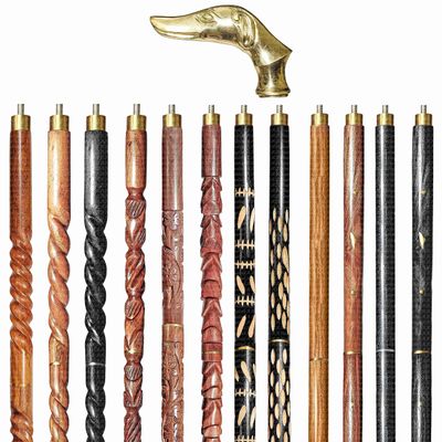 A.A.Nauticals Wooden Walking Stick Cane for Men & Women-Dog Handle, Vintage Handmade Personalized & Collapsible, Gift for Men (12 Walking Sticks Design, Golden Polished Brass Head/Handle)-AANWS42-WS5
