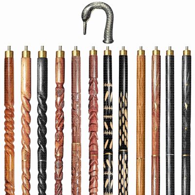 A.A.Nauticals Wooden Walking Stick Cane for Men & Women-Swan Handle, Vintage Handmade Personalized & Collapsible, Gift for Men (12 Walking Sticks Design, Black Antique Brass Head/Handle)-AANWS40-WS6