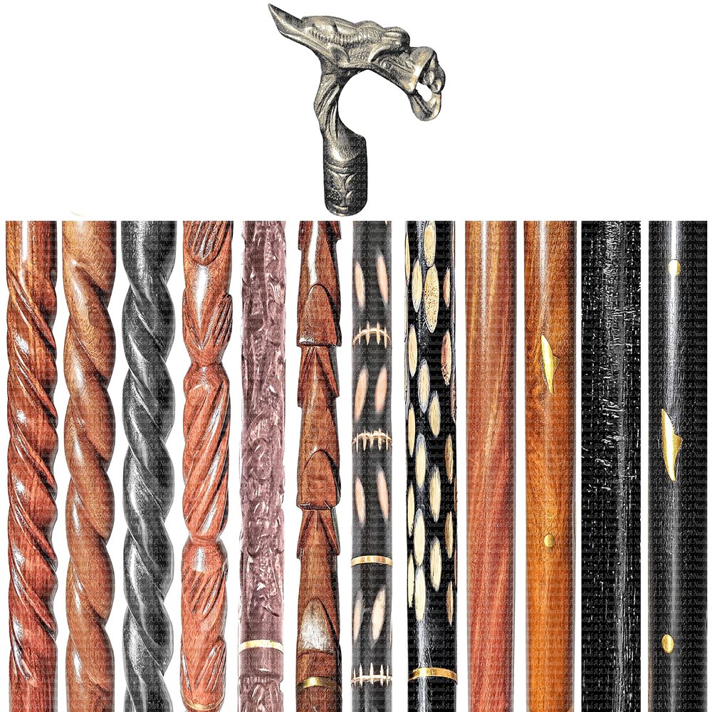 A.A.Nauticals Wooden Walking Stick Cane for Men & Women-Dragon Head, Vintage Handmade Personalized & Collapsible (12 Walking Sticks Design, Black Antique Aluminum Head/Handle)-AANWS63-WS12