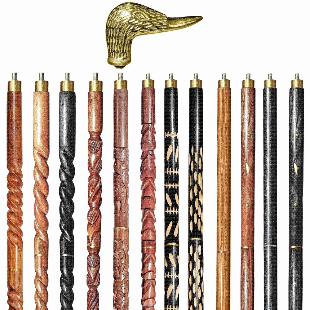 A.A.Nauticals Wooden Walking Stick Cane for Men & Women-Duck Handle, Vintage Handmade Personalized & Collapsible (12 Walking Sticks Design, Golden Polished Aluminum Head/Handle)-AANWS62-WS3